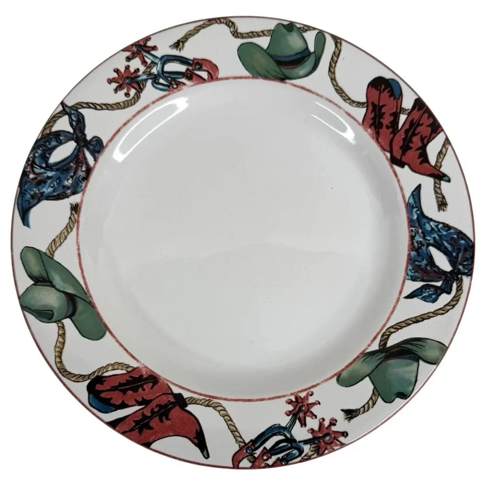 1993 Sakura‎ LAREDO Plates Luncheon Salad Cowboy Boots Hat Rope 8